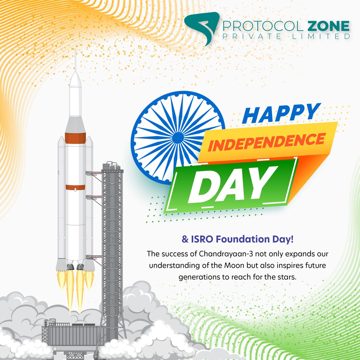 ProtocolZone's tweet image. Happy 77th Independence Day and 54th ISRO Foundation Day!&quot; 
This Independence Day, let us raise our flags not just in remembrance of our hard-fought freedom, but also in anticipation of the new milestones we are set to achieve. #Protocolzone #Protocolzonepvtltd #IndependenceDay