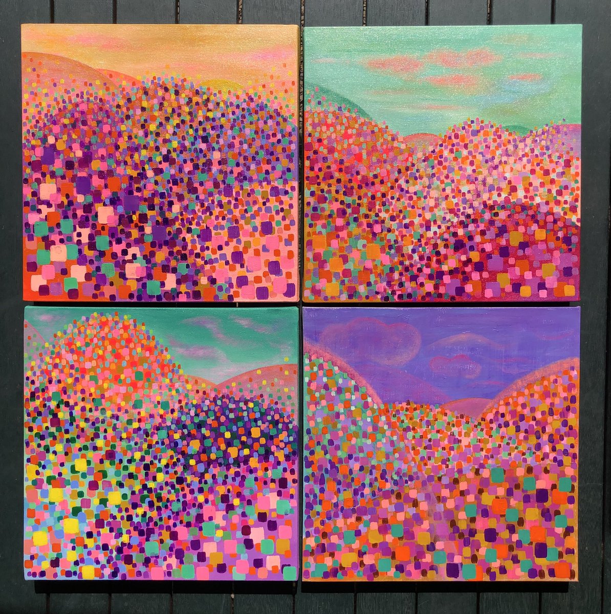 MandalouAu's tweet photo. These four finally finished 🎨 #painting #kaleidoscope #mountains #chooseyourview #nftartists #nfycommunity #colourful #abstractart https://t.co/aGrOMtOMjI