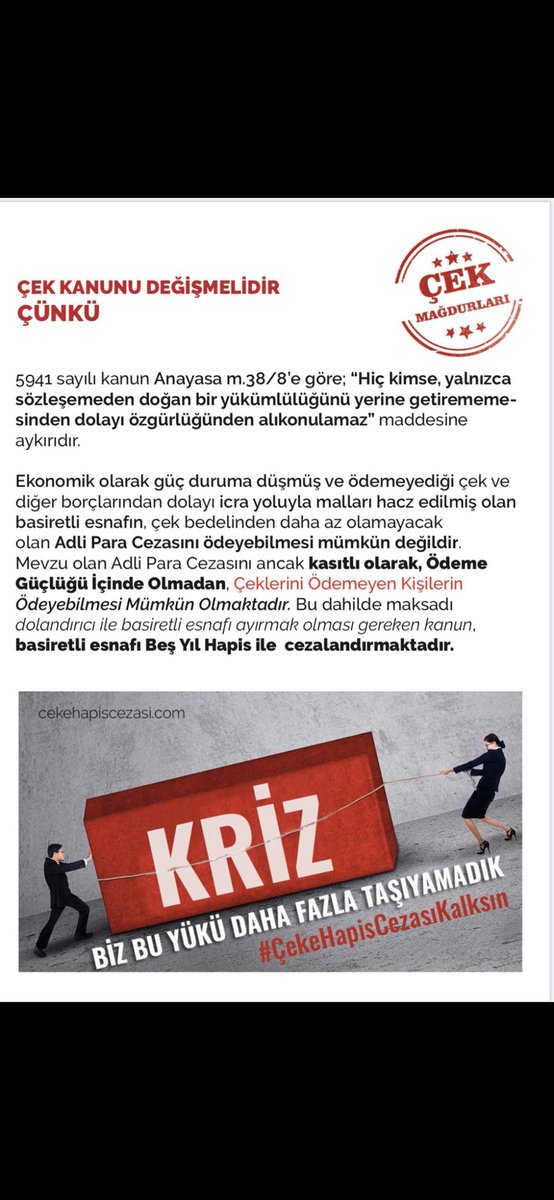 BUGÜN SON GÜN!!!!❤️‍🩹

Binlerce Tüzel kişi 5941 Çek yasası mağduru İşinsanları 
BUGÜN  Cezaevine girerek MAHKUM olacak
#ÇekMağduru 
<a href="/TOBBiletisim/">TOBB</a> <a href="/RTErdogan/">Recep Tayyip Erdoğan</a> <a href="/yilmaztunc/">Yılmaz TUNÇ</a> <a href="/AvOzlemZengin/">Av. Özlem Zengin 🇹🇷</a> <a href="/YildizFeti/">Feti Yıldız</a>