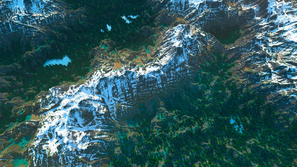 FrMinecraft's tweet photo. Une vue époustouflante de haut d'une chaîne de montagnes s'étendant à perte de vue dans #Minecraft. Un terrain idéal pour bâtir un royaume. https://t.co/qo1tSFst3T