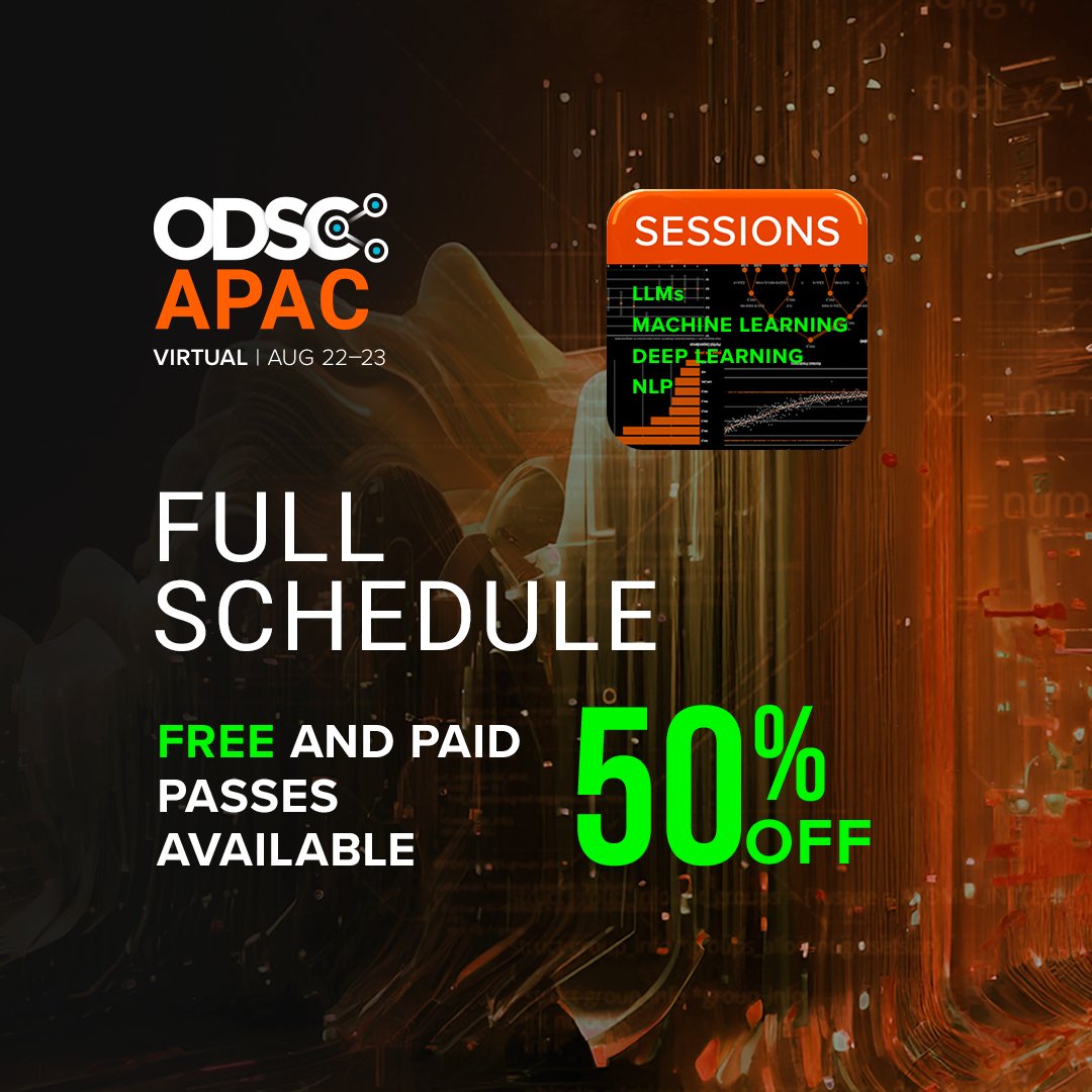 _odsc's tweet image. #ODSCAPAC 2023 Full Schedule is now live! Get the details on who’s coming and what they’ll be discussing. Register now–free and paid passes available. hubs.li/Q01-P0-F0