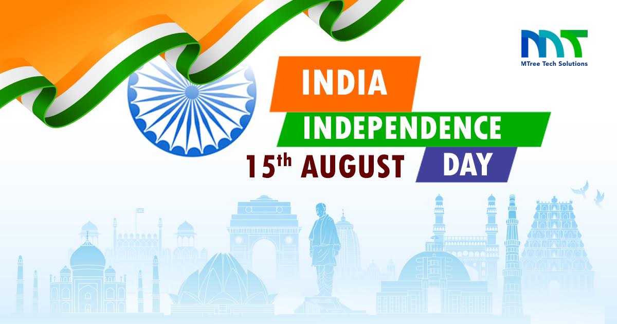mtree_tech's tweet photo. HAPPY INDEPEDENCE DAY! 
"May your freedom to innovate soar high, Like our software's reach across the sky. On this Independence Day, we celebrate code, Empowering solutions that lighten every load."  #IndependenceDayIndia #ProudToBeIndian #mtreetechsolutions #77thIndependenceDay https://t.co/kSGoLfgkWz