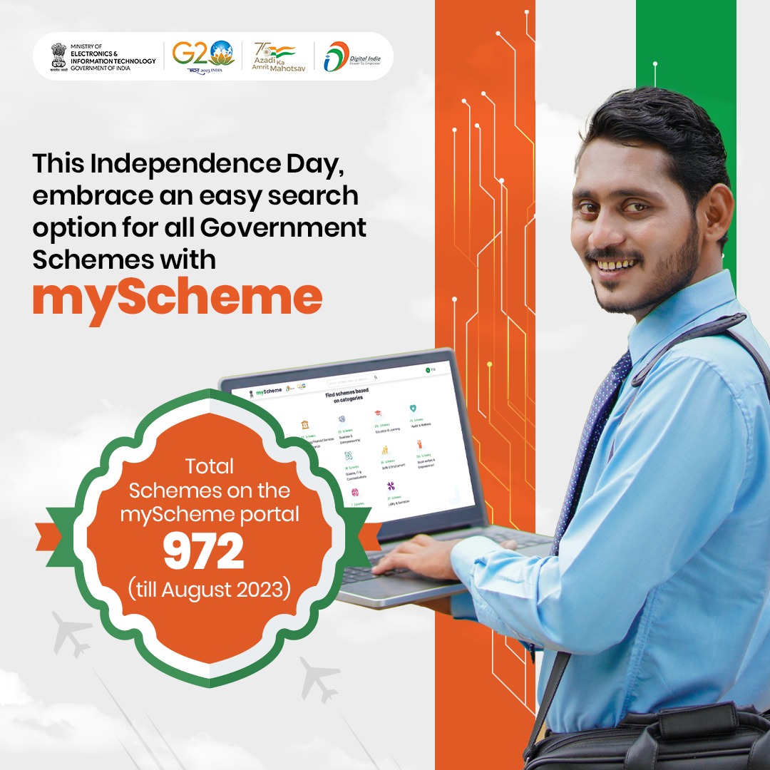 🇮🇳 India has #EmbracedTheFreedom of an easy search option for all govt schemes with #myscheme. Visit myscheme.com and search on!

#AmritMahotsav #IndependenceDay2023 #DigitalIndia #IndiaTechade #GovernmenSchemes #SchemesForYou @myscheme_gov