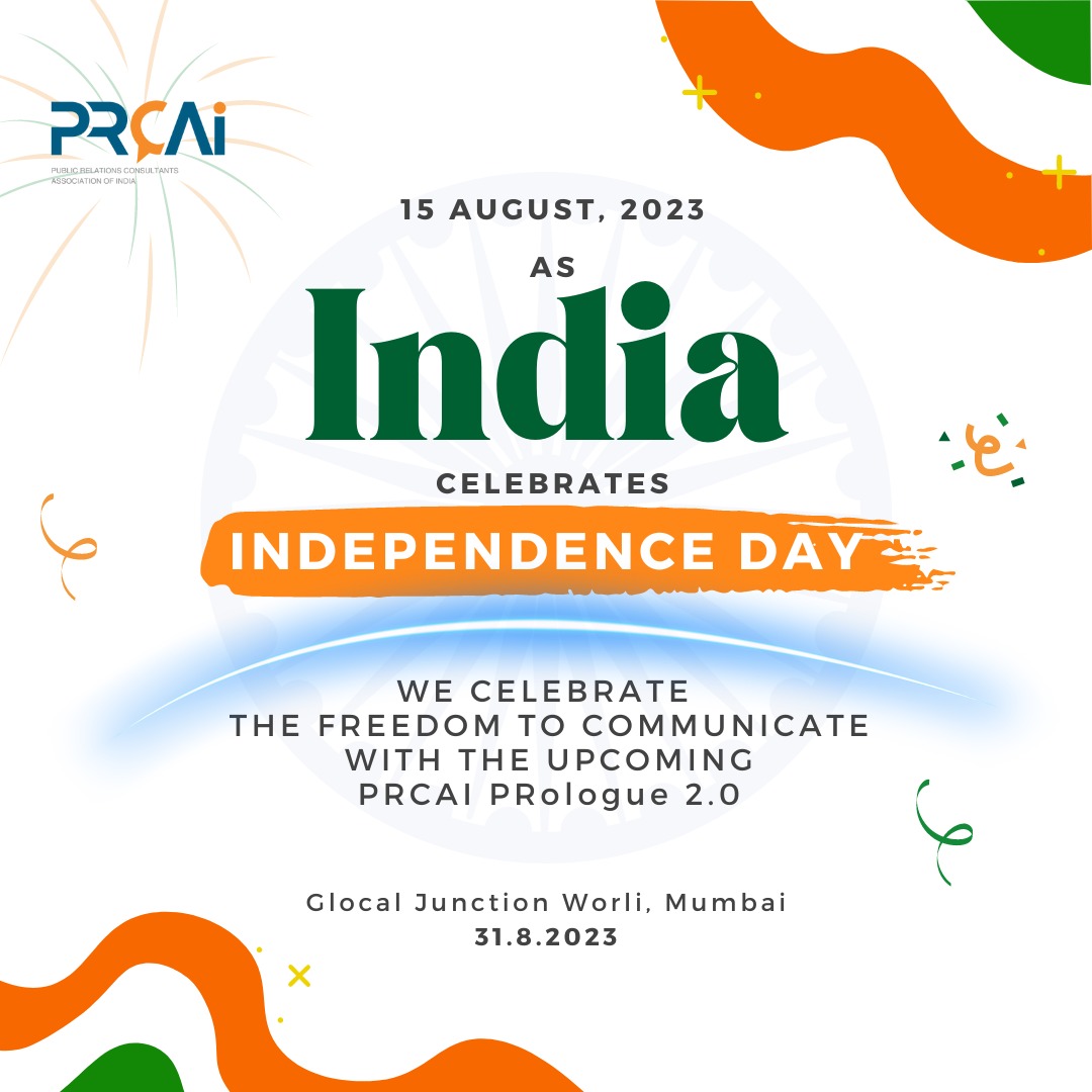 🎉 Celebrating #IndependenceDay and the power of communication! 🗽🌐 

Join us at #PRologue2023 on 31/8, where we unfurl the flag of storytelling in the new age at Glocal Junction Worli, Mumbai. Let's toast to freedom of expression! 

🥂📢 #InfluencingPRogress #SABREAwards