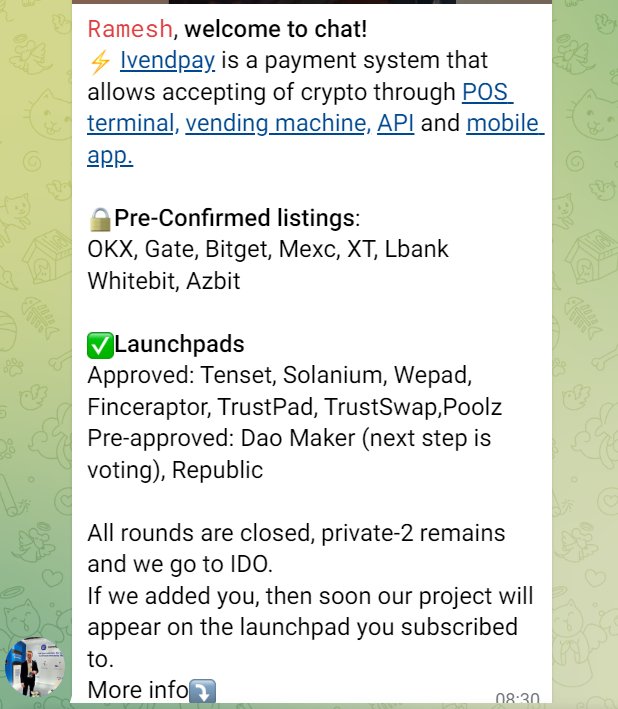 MituruCrypto's tweet photo. #MMPRO @MarketmakingPro 
#ivendPay @ivendpay
#Crypto #BTC  #FIRE #IPO 
公式telegramを見ると、ivendpayの上場先としては、OKX、Gate、Bitget、MEXC、XT、Lbank、Whitebit、Azbit等多数の大規模CEXへの一斉上場が予想される。さらにivendPayはBinancePayとも提携しており、公式TwitterがCZ Binanceにもフォローされていることから、将来的にはBinanceへの上場も期待できる。
またこれからivendPayを販売予定のLauchpadとして、Tenset、Solanium、Wepad、Finceraptor、TrustPad、TrustSwap、Poolz、Dao Maker 、Republic等多数が上げられており、これによりivendPayのさらなる知名度上昇が期待できる。(おそらくこれらはprivate-2またはprivate-3での販売になると思われる)
そしてすでに行われたMMPROのLanchpadでは、private-1よりもさらにお得な価格で、少額からの購入も可能であったため、改めてMMPROのコネクションの凄さが伺える内容となっている。