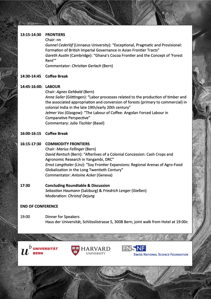 Moritz von Brescius (@moritzbrescius) on Twitter photo Thrilled to announce an *intriguing* international conference on "Resource Extraction in the Long Great Acceleration" @uniBern, keynote by Corey Ross. All are welcome! Get in touch: mvonbrescius@fas.harvard.edu <a href="/HarvardWCFIA/">Weatherhead Center for International Affairs</a>, <a href="/Harvard/">Harvard University</a> <a href="/Europainstitut/">Europainstitut Basel</a>, @histbern, @Cmdty_Frontiers Thrilled to announce an *intriguing* international conference on "Resource Extraction in the Long Great Acceleration" @uniBern, keynote by Corey Ross. All are welcome! Get in touch: mvonbrescius@fas.harvard.edu <a href="/HarvardWCFIA/">Weatherhead Center for International Affairs</a>, <a href="/Harvard/">Harvard University</a> <a href="/Europainstitut/">Europainstitut Basel</a>, @histbern, @Cmdty_Frontiers