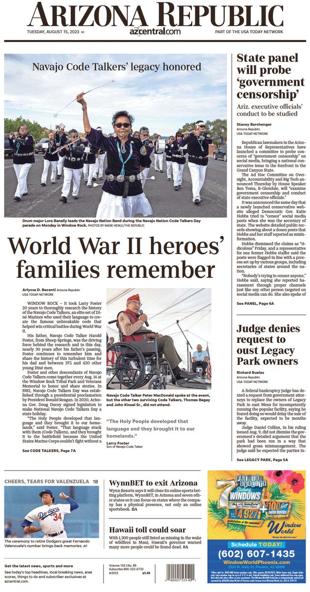 🇺🇸 World War II Heroes' Families Remember

▫Navajo Code Talkers' legacy honoured 
▫@ABecenti @laceylatch 
▫is.gd/hSLojf 🇺🇸

#frontpagestoday #USA @azcentral