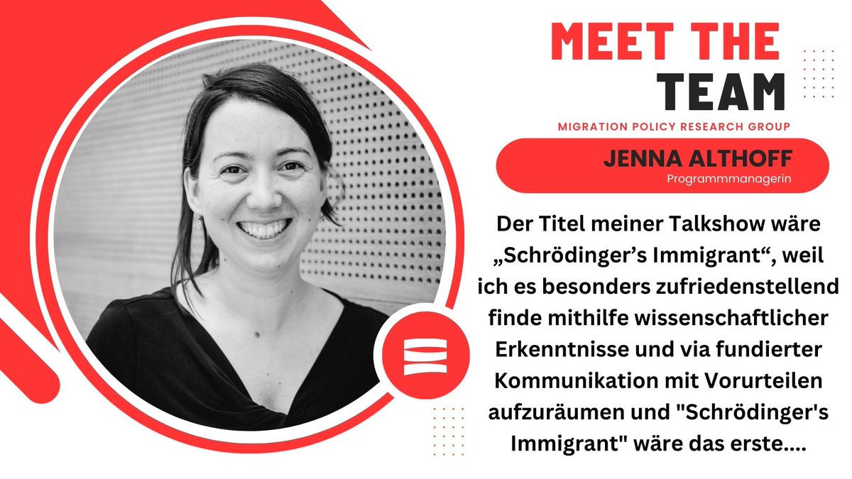 #MeetTheTeam! Wir möchten euch in den nächsten Wochen unser Team vorstellen. Heute: Jenna Althoff, seit 2022 Teil der MPRG, zu der Frage: Wenn deine Arbeit eine Talkshow wäre, wie würde sie heißen? Weitere Infos zu Jenna: bit.ly/3DWMNBm