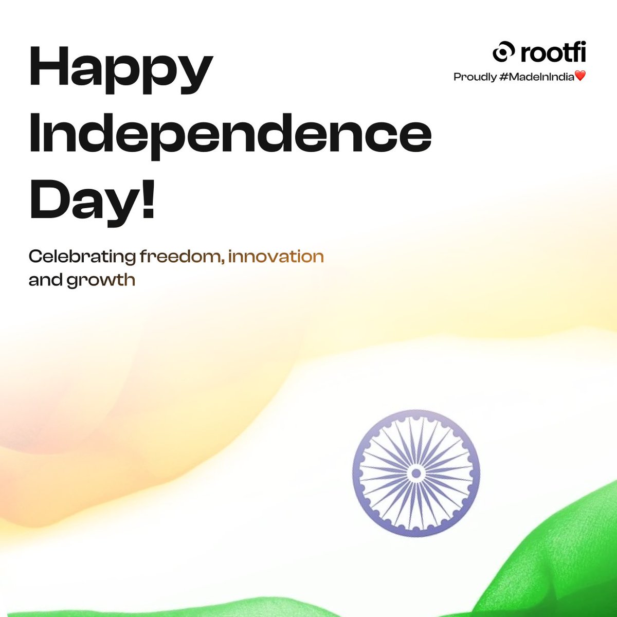 RootFiAPI's tweet photo. Happy Independence Day from the RootFi family! 🇮🇳 Celebrating the values of freedom, innovation, and growth that make us proud to be #MadeInIndia. Here's to a brighter, stronger future together! #IndependenceDay #RootFi https://t.co/tuotmKpQxP