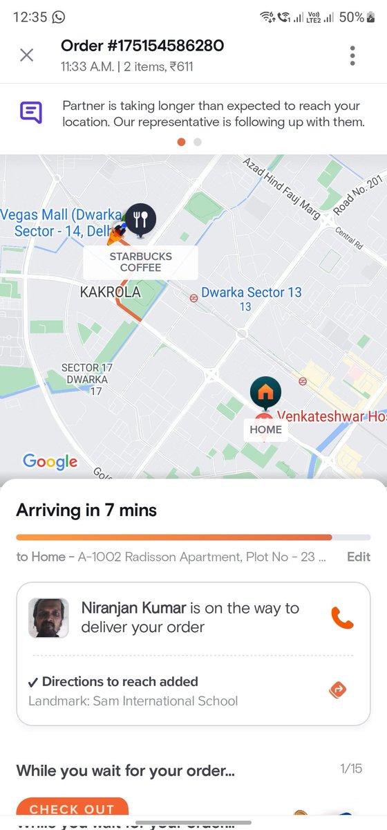 AnshulPatro's tweet photo. @SwiggyCares #poor #service

It's more than an hour, ordering a simple coffee for nearby starbucks at 3 kms, order is picked up since last 30 mins but no sign of delivery. No customer support assistance. What is the point of having swiggy membership https://t.co/e49rgTTXeN