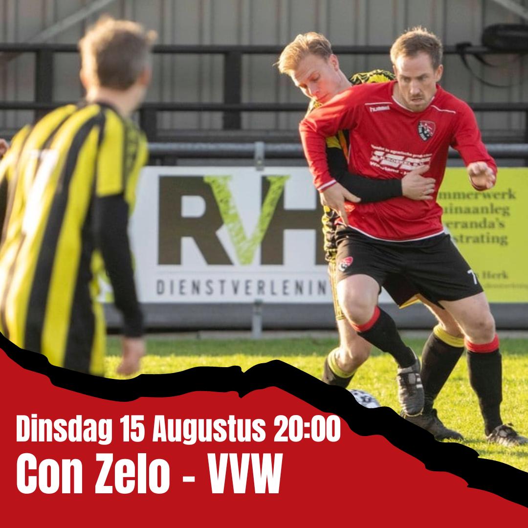 MATCHDAY!🔴⚫ 
Vanavond speelt Con Zelo een oefenwedstrijd tegen Vvw op Sportpark de Groet! Na de 0-1 winst op Voetbalvereniging Geel Zwart 30 willen de mannen de goede lijn doorzetten! De kantine is open voor een drankje, tot vanavond!🍻

#Voetbal #groundhopping