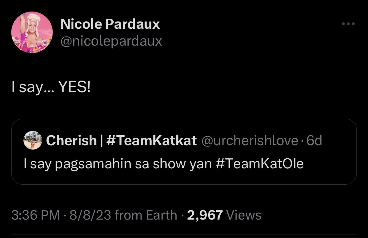 elvssszzz's tweet photo. Ang lakas mag-manifest nung @urcherishlove talaga, hahaha! See you tomorrow #TeamKatOle 🫶🏻🥰
@itsmekatkat @nicolepardaux #KatOle
#CaptivatingKatkat #CaptivaTEAMKATKAT #TeamKatkat #Captivateam #DragRacePH https://t.co/97ScqxbWoZ