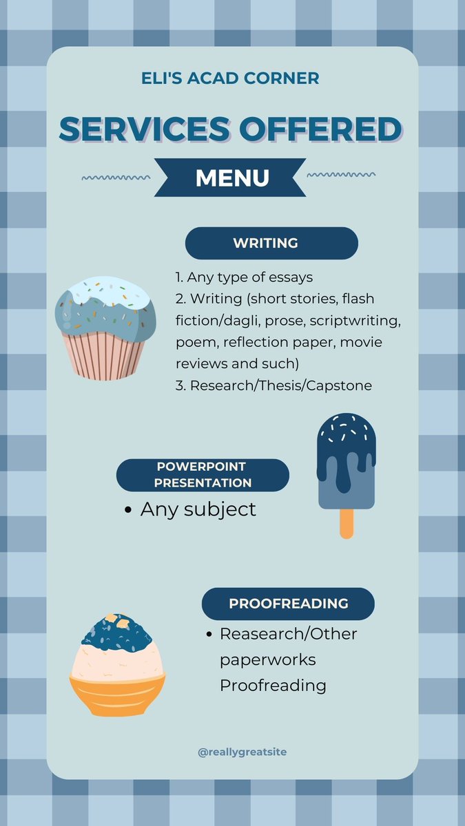 eifolder's tweet photo. hi #studytwtph i'll be accepting acad commish for FREE for the first 2 replies! this is for my starter pack, below are my appetizers (credentials), my main dish menu (services offered) and my desserts (terms and conditions)!
#academiccommissions #academiccommissionsph https://t.co/uwVbcEywyf