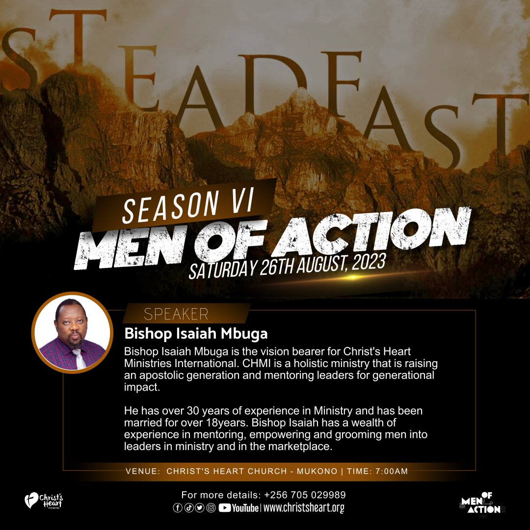 ChristsHeartMin's tweet photo. Introducing the Remarkable Speakers of MenofActionVI:

🎤 Bishop Isaiah Mbuga: Visionary Leader of Christ's Heart Ministries International.

📌Get set to learn from their exceptional insights what it means for a man to be steadfast!

#MenofActionVI https://t.co/YI5nPT7sjP