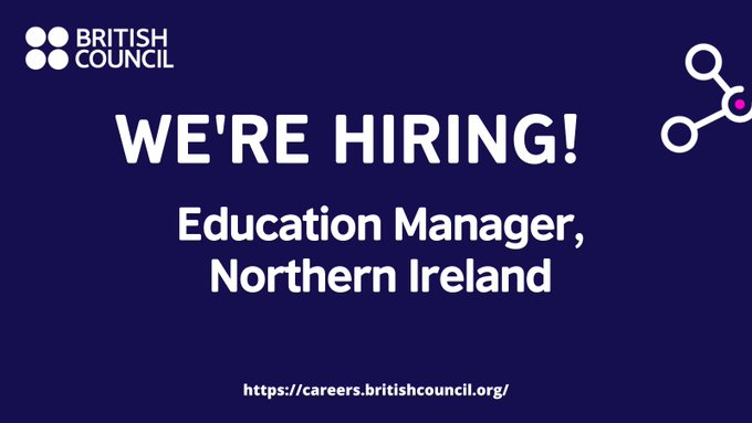 Job opportunity 📢 We're currently recruiting for an Education Manager, Northern Ireland.  

This role will manage a diverse portfolio of education programmes across schools, non formal education, FE & HE education sectors.  

Apply by 28 Aug 👇
careers.britishcouncil.org/job/Belfast-Ed… #NIJobs