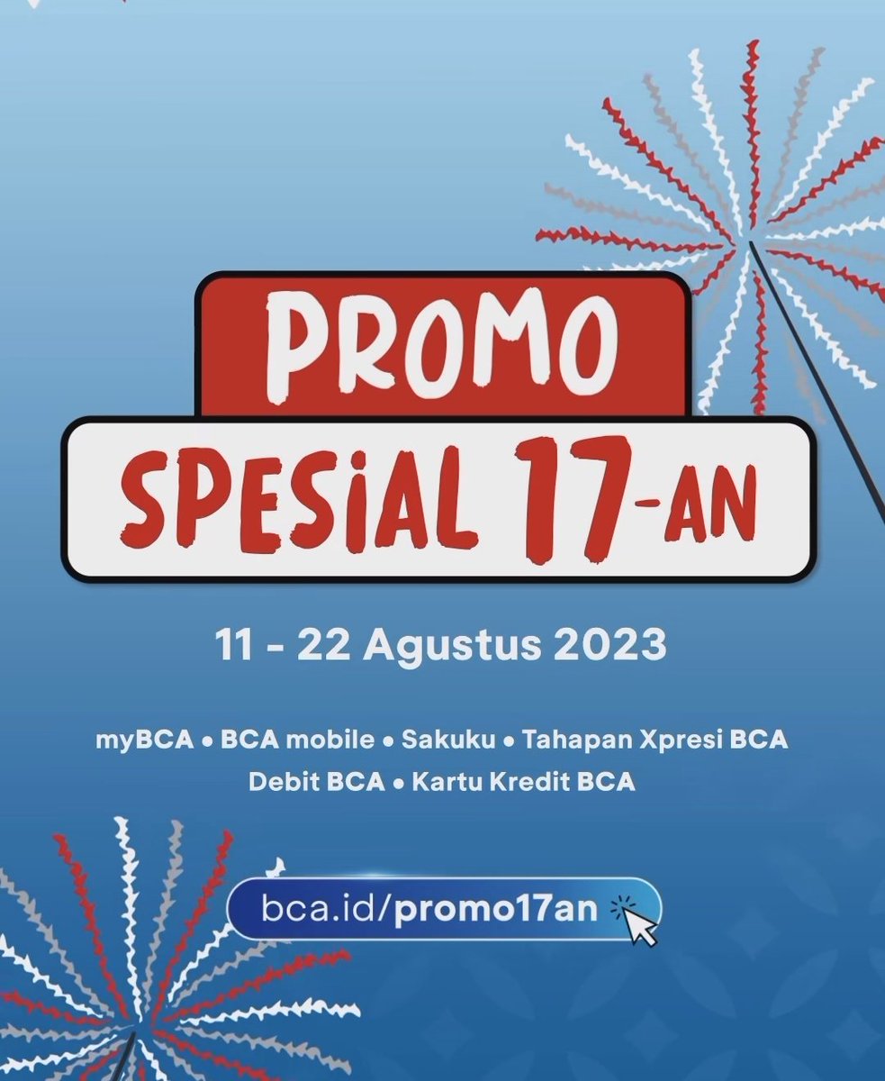 RacunBelanja's tweet photo. BCA Promo Spesial 17-an
🗓️ 11-22 Agustus 2023 https://t.co/KcESs7XIpa