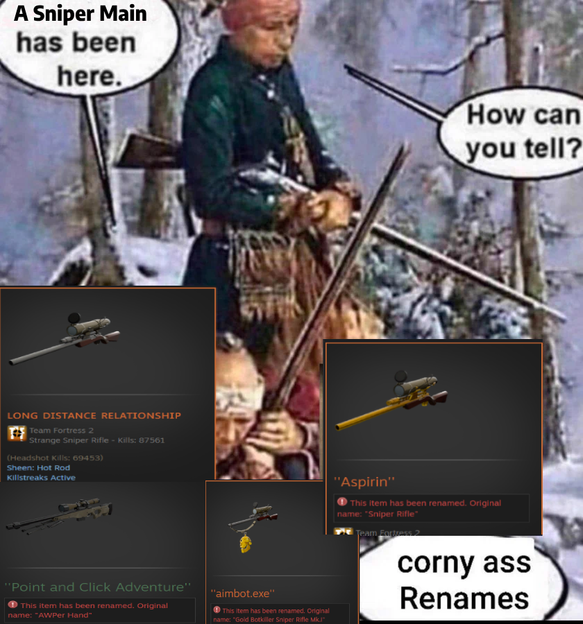 AutoAimGuild's tweet photo. don't lie we all had at least one of these when we started playing sniper... #TeamFortress2 https://t.co/A6qA0NnZJb