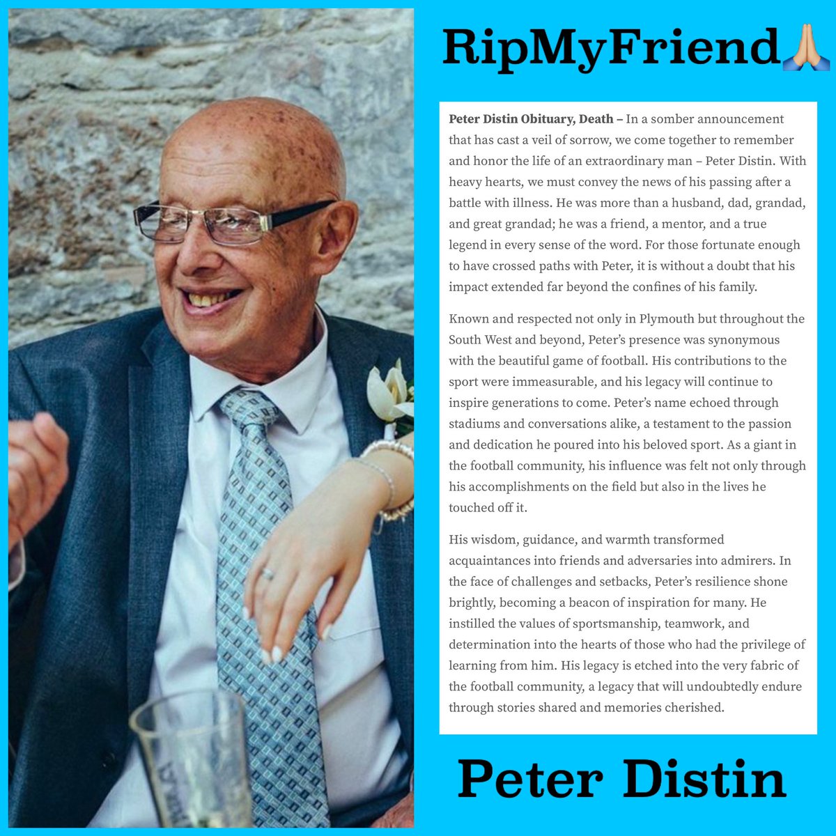 KitsOnHangers's tweet photo. Such Sad News โฆ.. The Great #PeterDistin Has Passed ๐๐ผ๐ข๐ข
Leaving A Wonderful Legacy In The South West Of England โฝ๏ธ๐
#MassiveEvertonian And A Good Friend Of #HowardKendall #RipPD
@swsportsnews @LiveLikeAProUK https://t.co/S6kS40qBz9