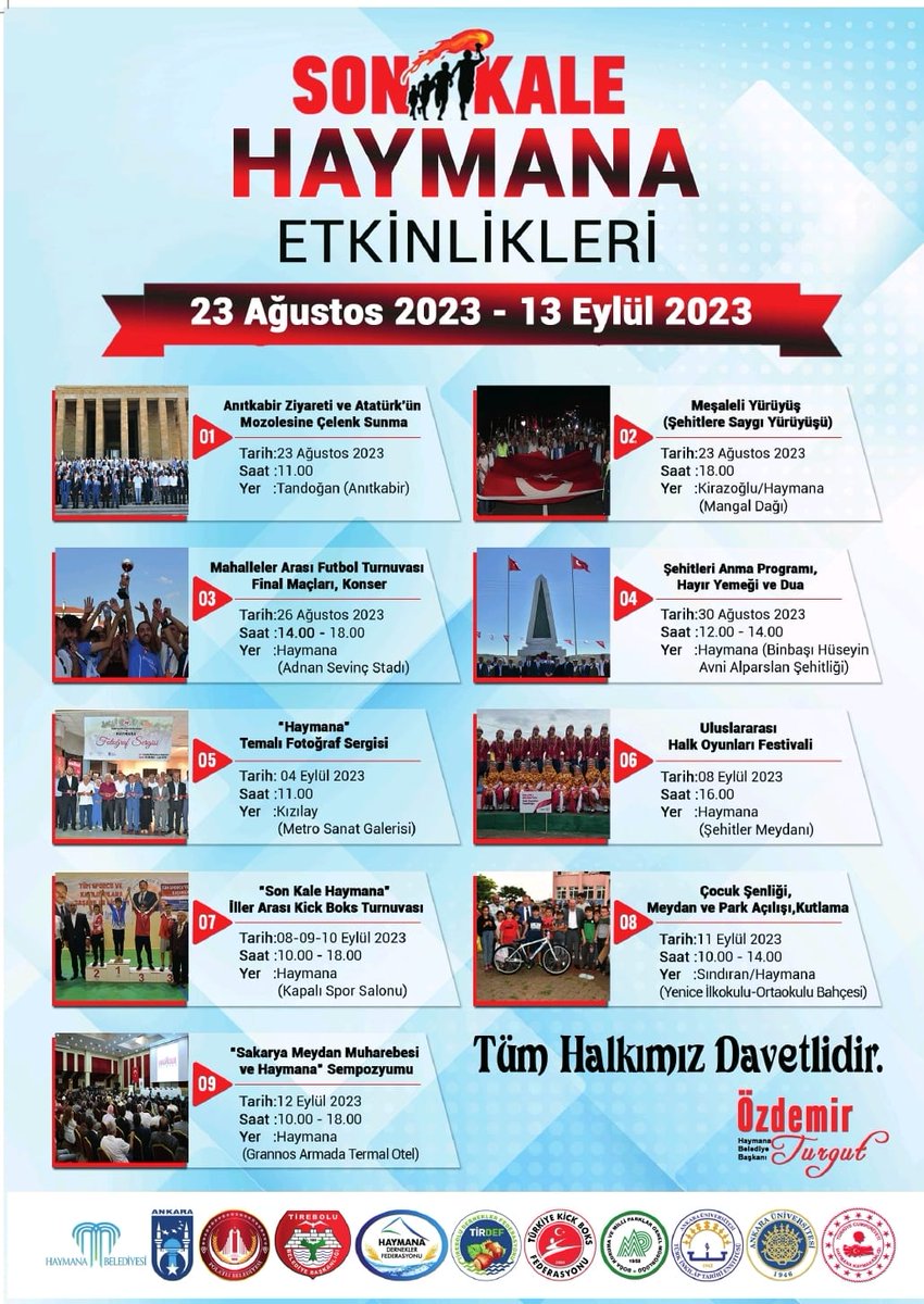 Sakarya Meydan Muharebesi 102. yılı Etkinlik Programımız.
Tüm halkımız davetlidir.
@SonKaleHaymana