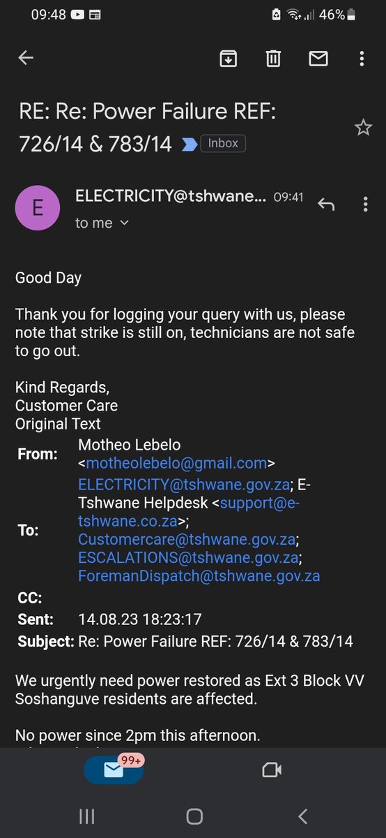 MotheoLebelo's tweet photo. @CityTshwane @Reho081 Why do you lie Tweeter admin and say technicians have been dispatched but the electricity department are saying this???
#Soshanguve
#PowerOurage @tshwane_mayor
@CilliersB https://t.co/5koFaiwruS