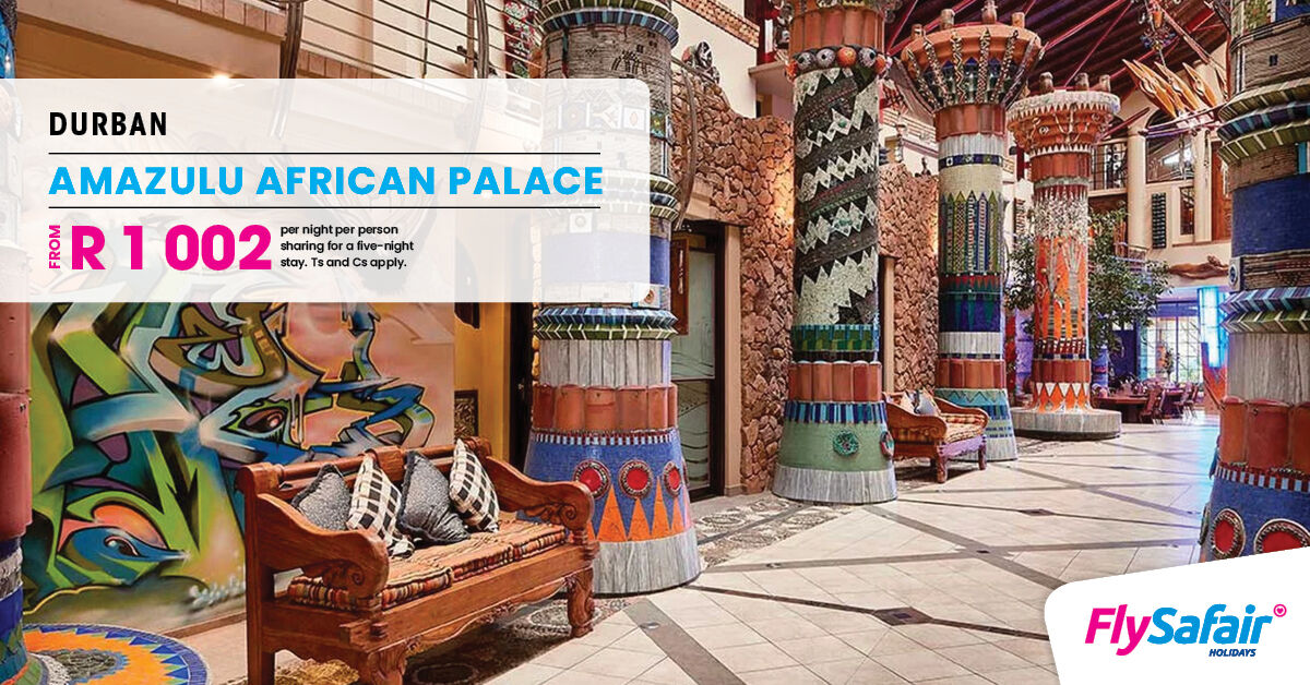 FAHoliday's tweet photo. Escape from your routine &amp; expand your horizons by exploring some of SA’s cultural &amp; historical hotspots such as this 5-night stay at Amazulu African Palace in Durban from R1 002 p/n, p/p/s, incl. flights.

View more at https://t.co/hbE13XqDhD

T's&amp;C's apply https://t.co/thkz0ilJZ4