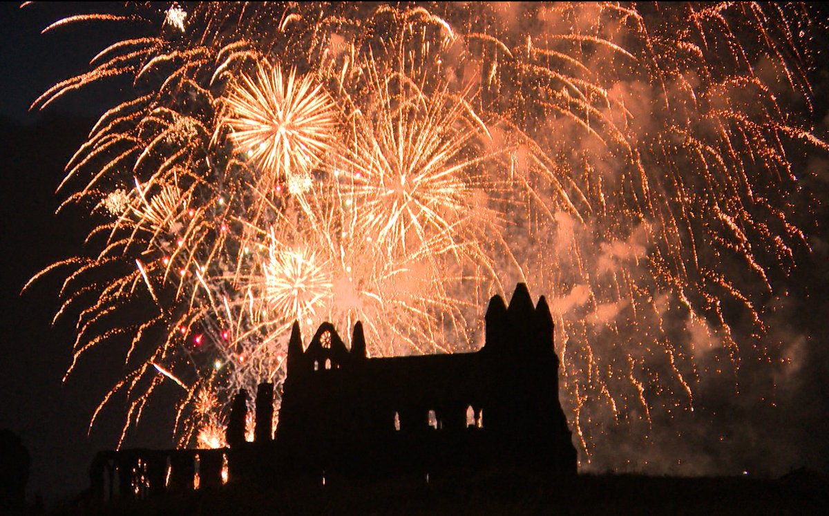 The unmistakable silhouette of Whitby Abbey is dwarfed by an aerial explosion which brought an end to the @whitbyregatta last night.