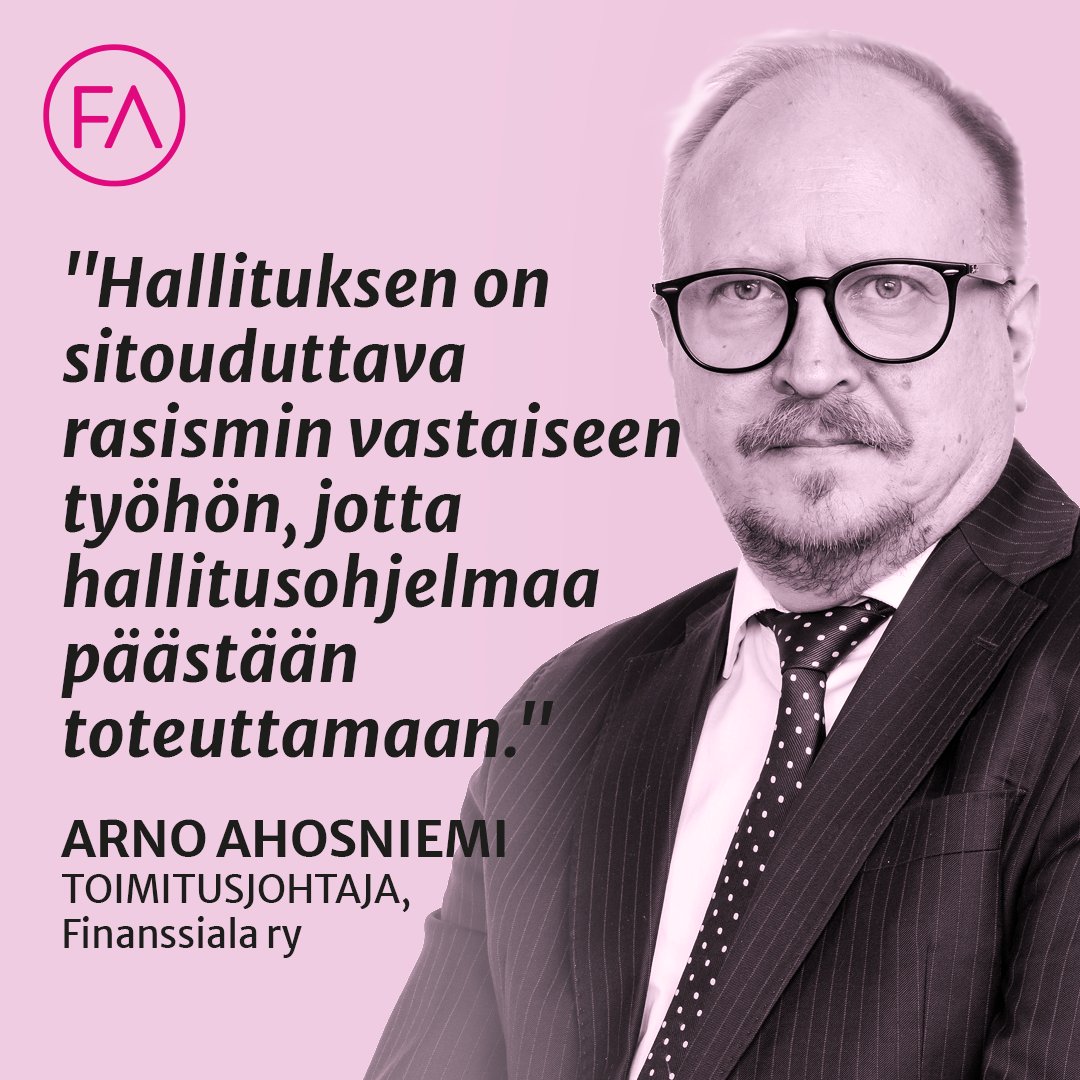 finanssiala's tweet photo. Toivottavasti hallitus ottaa uuden alun yhteiselle työlleen, kun se kokoontuu rasismin vastaista työtä käsittelevään seminaariinsa. FA painottaa, että maahanmuuttajan ja hänen perheensä on voitava kokea itsensä tasavertaiseksi koko yhteiskunnassamme, muistuttaa @arnoahosniemi https://t.co/9sdWCkFFpp