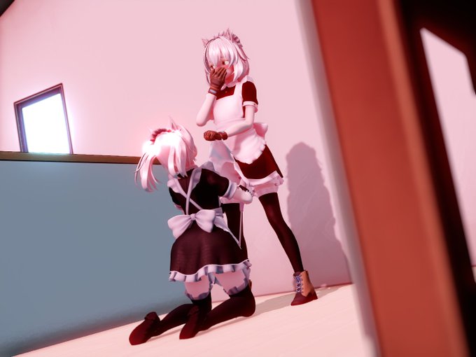 メナベル「うう・・クウェレに勝つためとはいえ・・・これはちょっと・・。」
クウェレ「ぱんつでもないのにドロワで恥ずかしがりすぎでしょ。降参っすか～?」
メナベル「い～や!クウェレに負けるぐらいならやる!」
クウェレ「強情っすねぇ。ま、覚悟してくださいね～(ベー」 