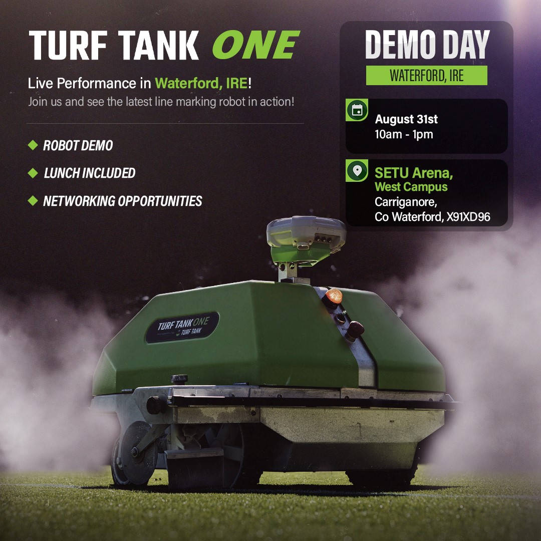 👀Ready to step into the future of line-marking?
Join Turf Tank at the SETU Arena for their live demo day on 31st August!
Experience first-hand how automated line-marking can elevate your fields!🏆
Register now for this free event with lunch included! ➡️ turftank.com/en/demo-events/