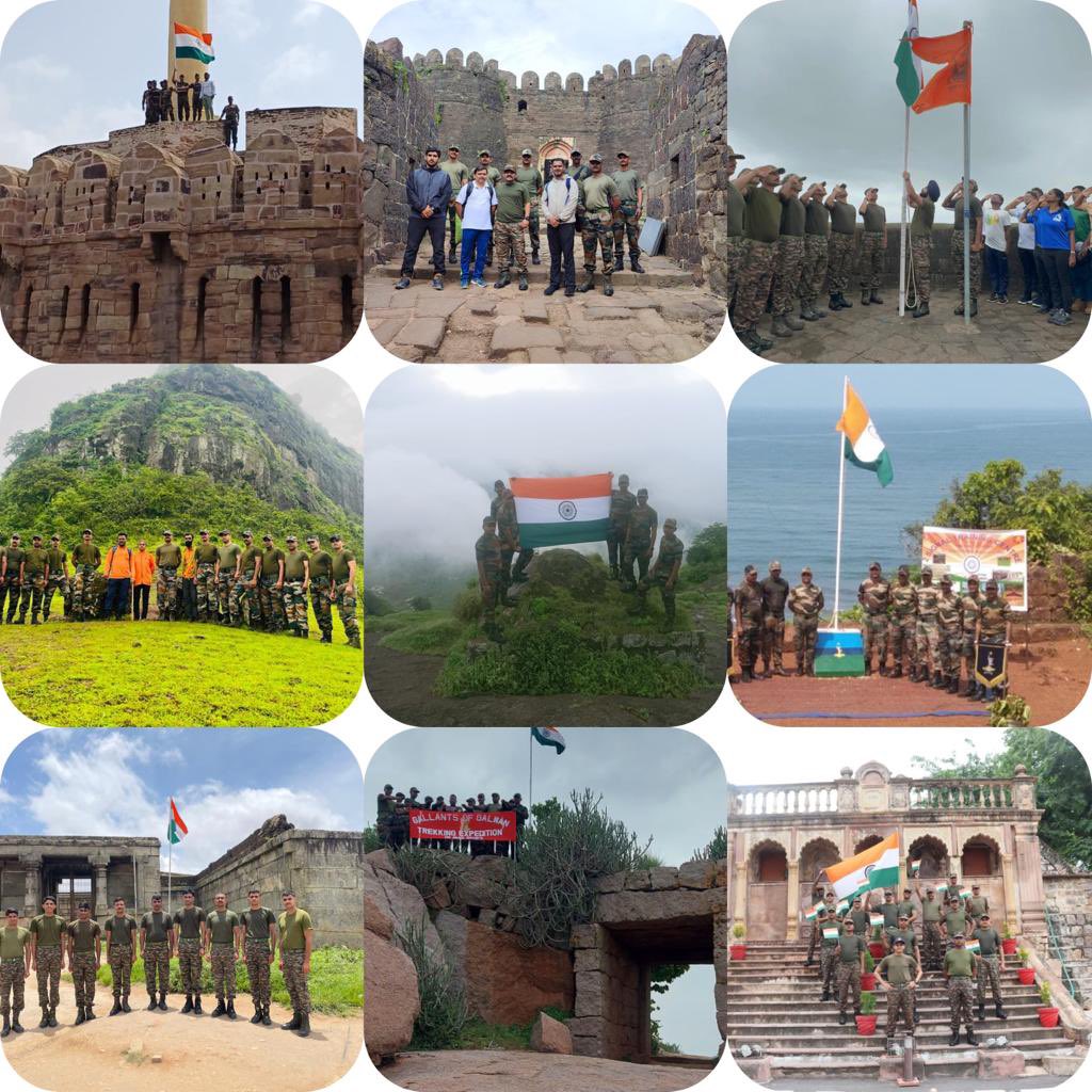 IaSouthern's tweet photo. To instill a sense of National Pride &amp; to spread message of healthy living &amp; adventure, Army Teams from #SouthernCommand along with volunteers of @giripremi are Trekking simultaneously to 75 #Forts in Peninsular #India.
#IndependeceDay2023 
#Trekking https://t.co/zGRqgKrerz