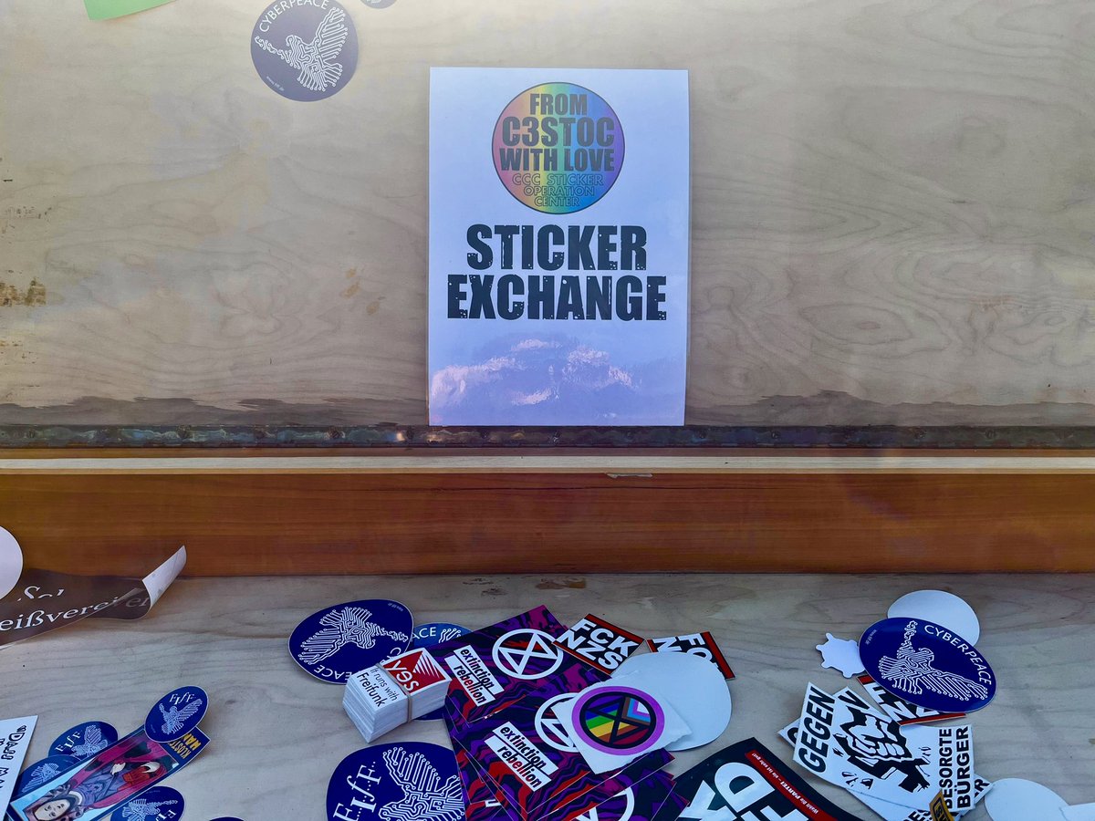 Good morning #cccamp23 ✨

We hope you brought tons of stickers and are ready to share! You can find sticker boxes at the following villages:

- Bits &amp; Bäume
- BornHack
- c-base
- Digitalcourage
- Haecksen 
- House of Tea
- Milliways