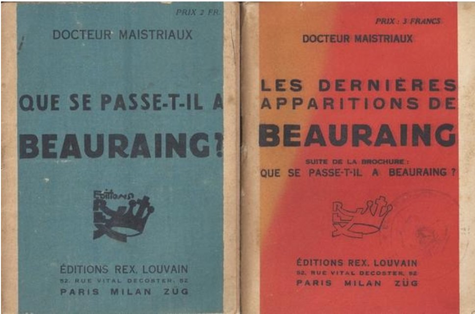 RogerTheShame's tweet photo. @blackmarquis Fait peu connu: Maistriaux, le médecin qui a dirigé l'enquête à #Beauraing, était un militant du parti Rex (aussi son éditeur). Il a toutefois quitté le parti de Léon Degrelle lors de l'invasion allemande. Il fut élu local du Parti catholique après la Guerre. https://t.co/OPs1Du2lLk