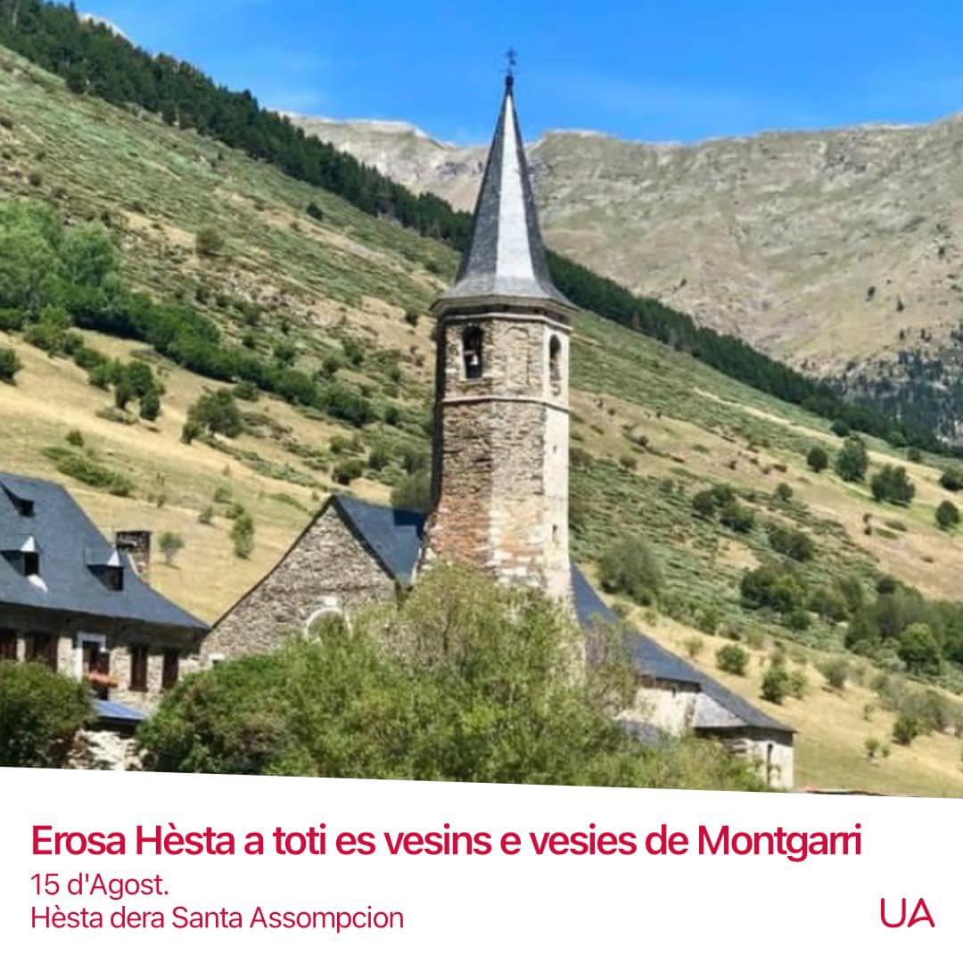 unitatdaran's tweet photo. Volem felicitar as vesins e vesies de Vila, Gausac, Montgarri, Bossòst, Mont, Vilamòs, Garòs e Bausen ena sua Hèsta Major dera Santa Assompcion.
Erosa Hèsta Major!🥳
#UnitatdAran #ValdAran #Garos #Bausen #Vilamos #Montgarri #Mont #Gausac #Bossost #Vila #SantaAssompcion https://t.co/xTjWHL7hsf