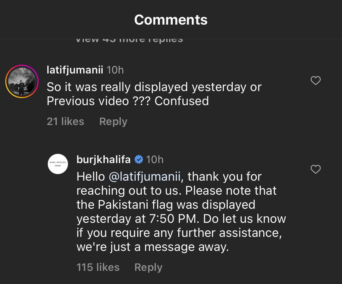 hasee523's tweet photo. @kaisa_hai_bhai Reply from official burj khalifa page. Don’t embarrass yourself more. You can do better https://t.co/rNR3R1x3ey