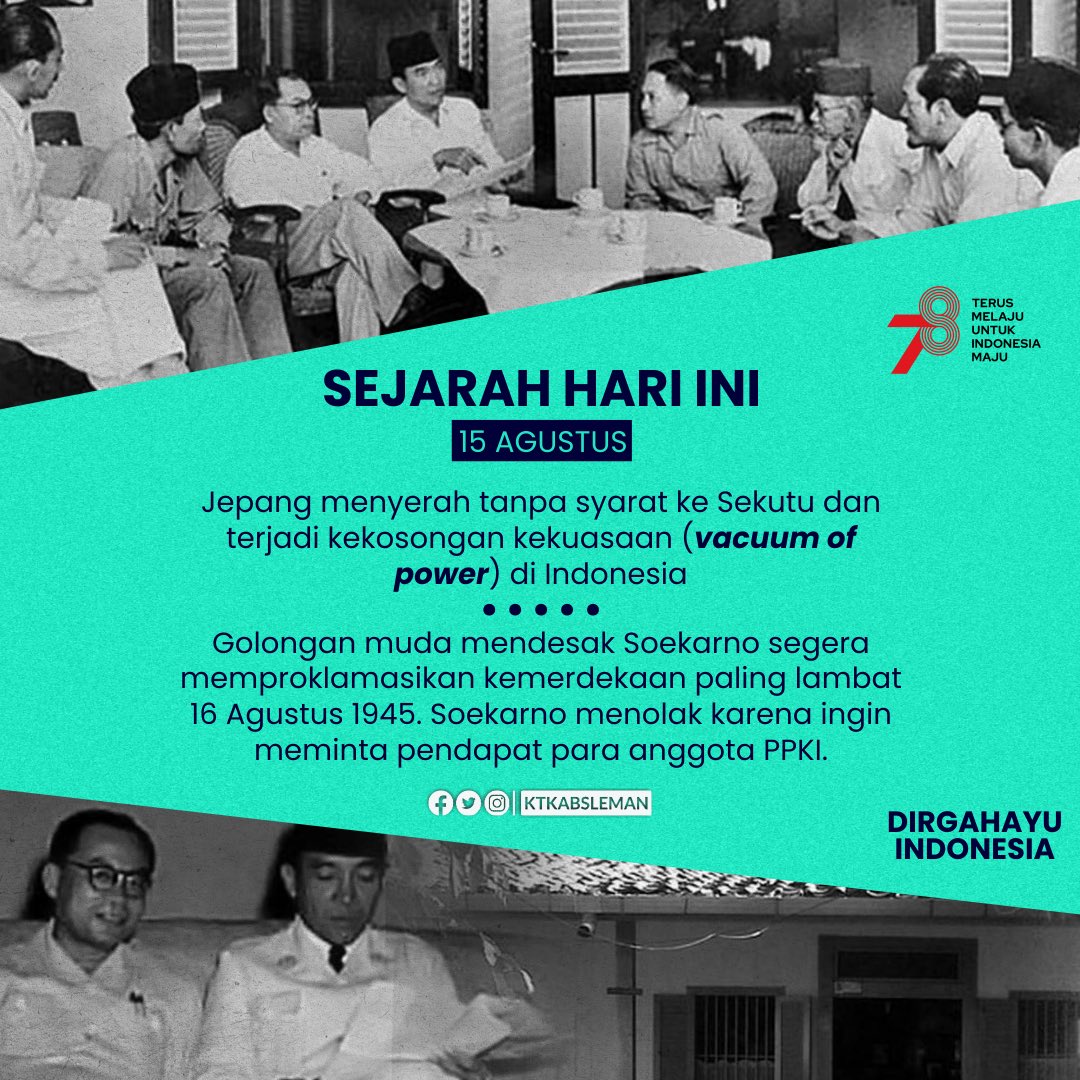 ktkabsleman_'s tweet photo. Halo kawula muda

Yuk kita lanjut #SejarahHariIni 
Tentang Kronologi peristiwa proklamasi kemerdekaan Indonesia, dimulai dari terdesaknya Jepang pada Perang Dunia II hingga Soekarno dan Moh Hatta memproklamasikan kemerdekaan Republik Indonesia. https://t.co/IPUZYbkmS6