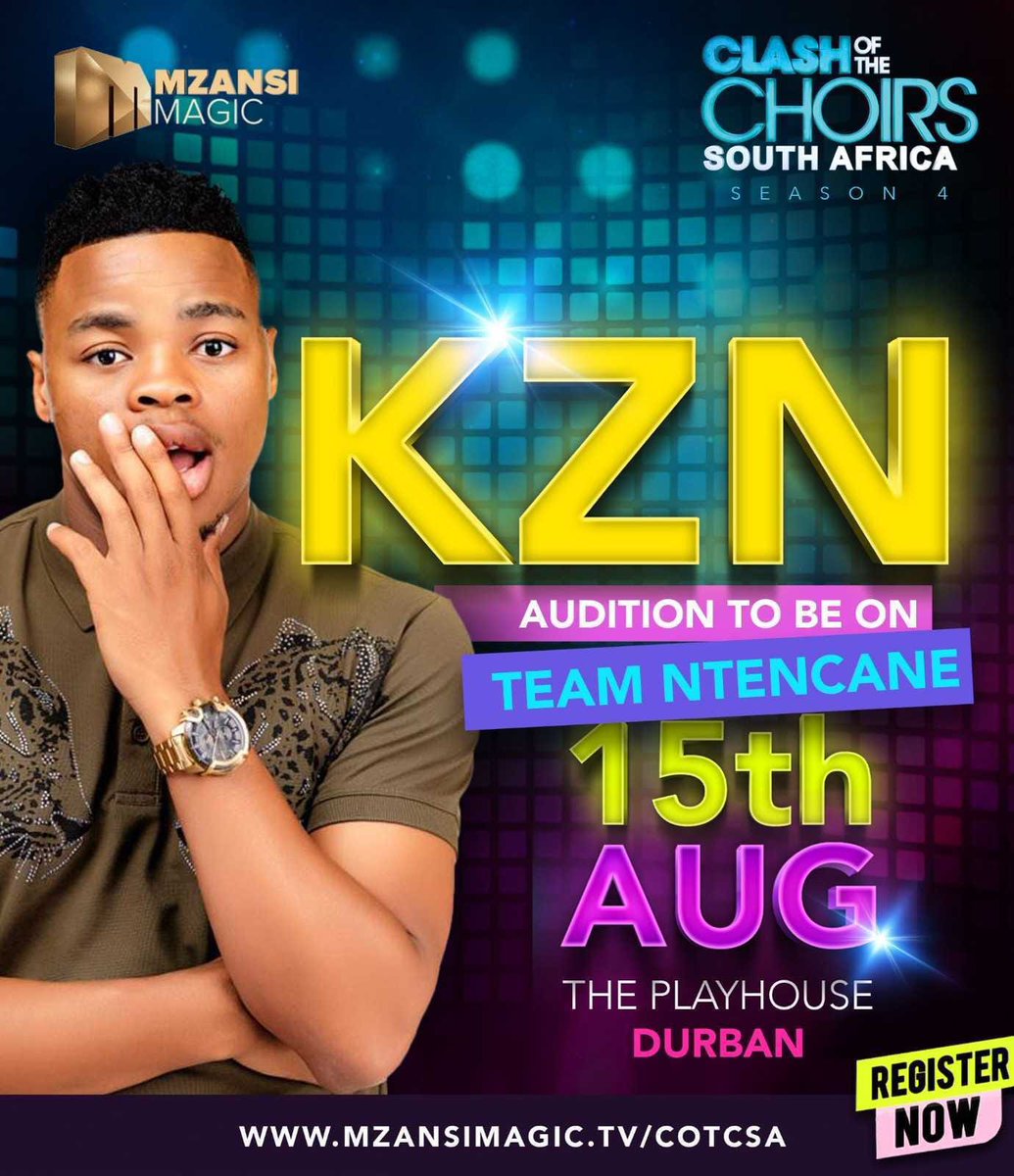mabusishezi's tweet photo. #COTCSA auditions are in KZN today in Durban at THE PLAYHOUSE. We are so excited that @NtencaneZondi is our Choir Master. 

Audition now and stand a chance to be chosen as SA's best choir and win R1 million in cash.

Click for more info: https://t.co/YRzw2qCnTc

Azishe!🎤 https://t.co/AJssyVdzjx