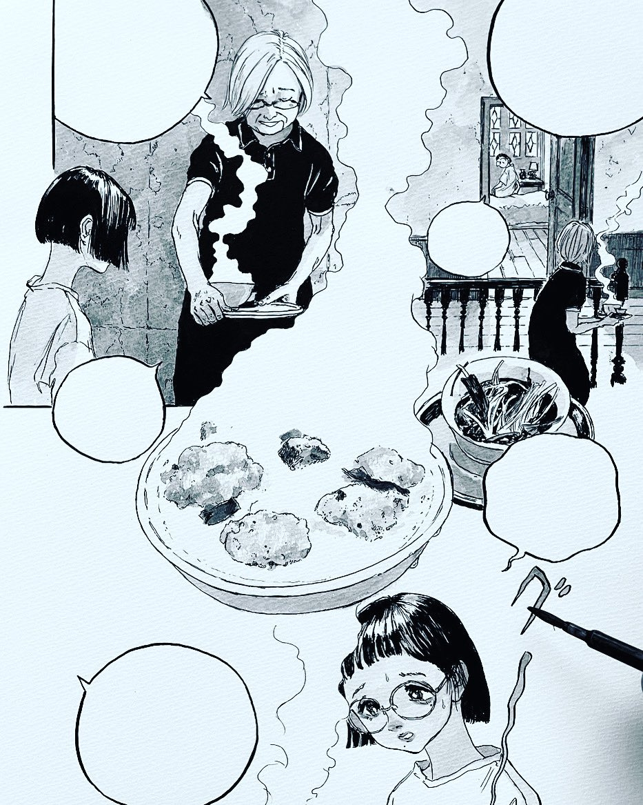 強引なシズル感。
食べ物を上手く描けない。
食べるマンガはたくさんあるけど私はアシㇼパやリコ、レグ、ナナチのような極限状況でもタフに料理して食べるキャラには強い生命力を感じて大好きです。 