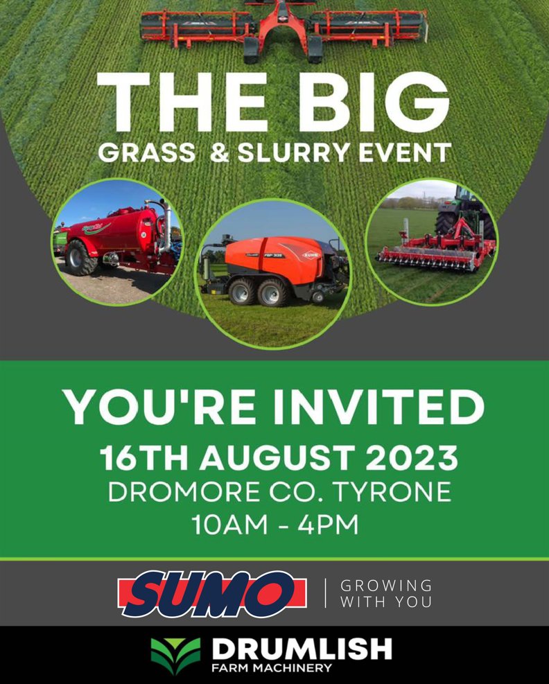 Sumo UK Ltd (@sumoukltd) on Twitter photo Just 1 day to go⏳📷
<a href="/drumlishfarm/">DRUMLISH FARM MACHINERY</a> are hosting the BIG Grass & Slurry Event tomorrow from 10am to 4pm, in Dromore, Co. Tyrone.
25 acres of live demos including mowing, baling, slurry spreading, subsoiling & more!
#SumoUK #GrowingWithYou Just 1 day to go⏳📷
<a href="/drumlishfarm/">DRUMLISH FARM MACHINERY</a> are hosting the BIG Grass & Slurry Event tomorrow from 10am to 4pm, in Dromore, Co. Tyrone.
25 acres of live demos including mowing, baling, slurry spreading, subsoiling & more!
#SumoUK #GrowingWithYou