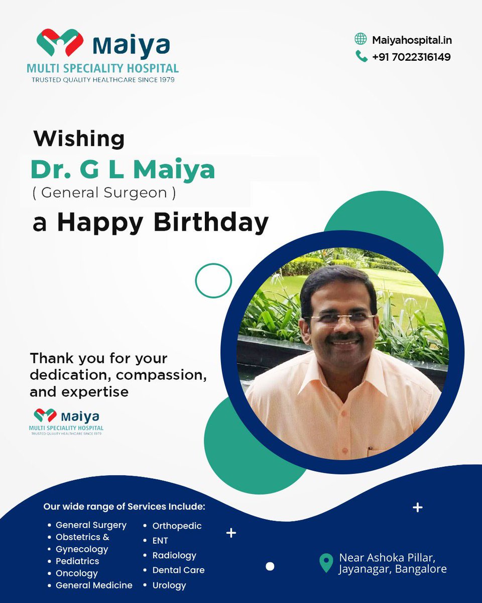 Wishing Dr. G L Maiya a very Happy Birthday 🎂 

#GLMaiya
#MaiyaHospital #emergency #pediatrics #kidsdoctor #emergencycare #healthyliving #wellnessjourney #healthcare #medicalcare #medical