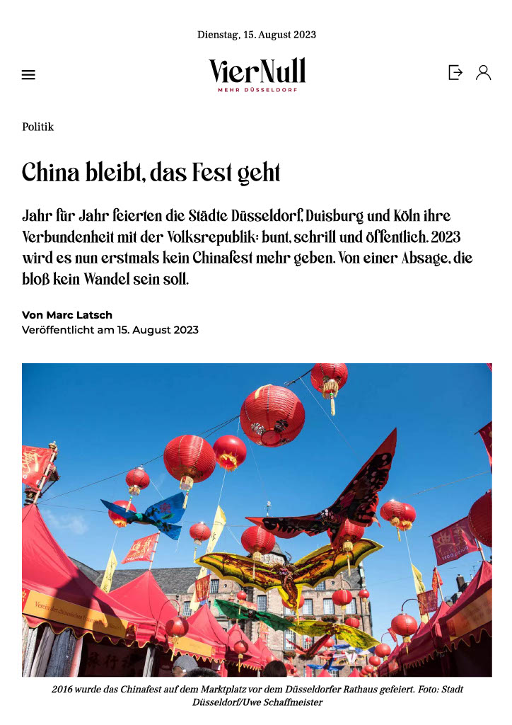 LatschMarc's tweet photo. In meinem ersten Text für #VierNull geht es um die engen Beziehungen der Stadt #Duesseldorf zu #China und warum sich auch durch die Absage eines traditionsreichen Festes daran nicht viel ändern wird.
https://t.co/3IhPupNoVW https://t.co/5MAhEzrlhH