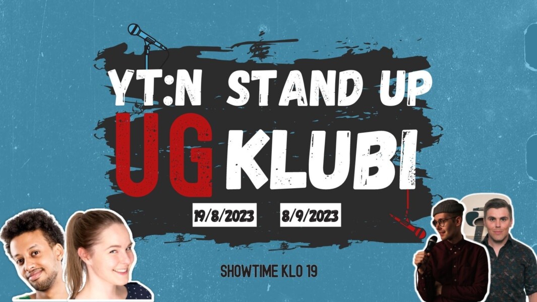 YT:N Stand Up UG klubi starttaa lauantaina! 🎙️Lavalle nousevat Juuso Merta, Helmi Kinnunen ja Illan päättää mainio Fathi Ahmed! Ovet ja baari klo 18, showtime klo 19. 
Liput ennakkoon kide.appista kide.app/events/a759583… #standupcomedy #Tampere