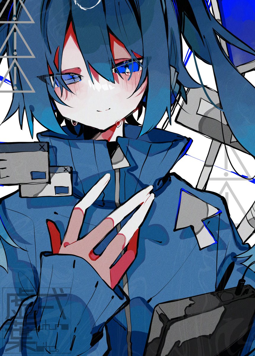 ene (kagerou project) 1girl solo blue eyes blue hair twintails jacket smile  illustration images