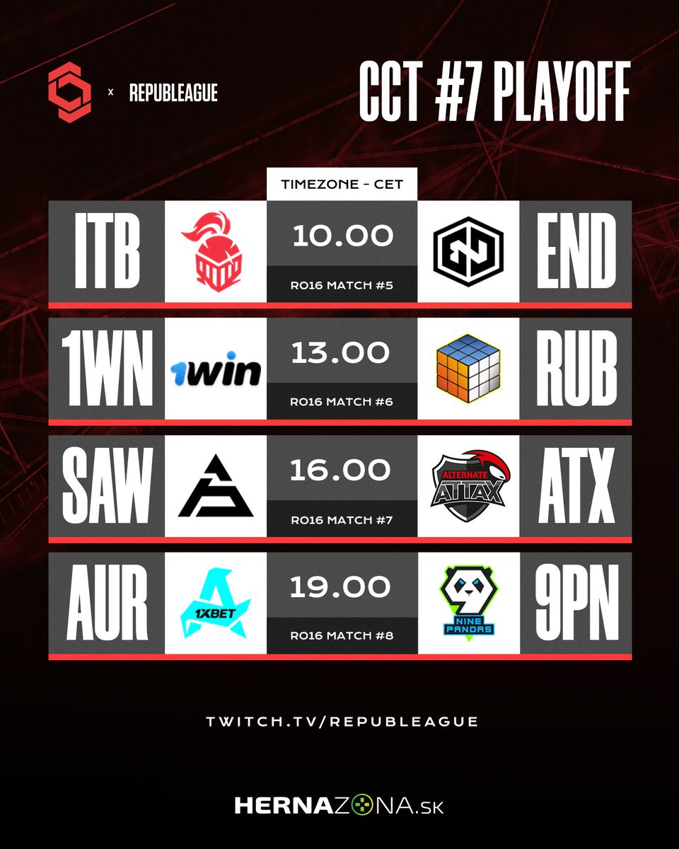 REPUBLEAGUE (@republeague) on Twitter photo Playoff is now. Now is time to watch it! 🫡
▶️Twitch.tv/REPUBLEAGUE▶️
<a href="/ITBesports/">Into The Breach</a>
<a href="/TeamEndpoint/">Endpoint CeX</a>
<a href="/1winPro/">1win</a>
<a href="/sawggofficial/">SAW</a>
<a href="/ATNattax/">ALTERNATE aTTaX</a>
<a href="/9pesports/">9Pandas CS2</a>
#CSGO #Esports #CS2 #Twitch #CCT #playoff Playoff is now. Now is time to watch it! 🫡
▶️Twitch.tv/REPUBLEAGUE▶️
<a href="/ITBesports/">Into The Breach</a>
<a href="/TeamEndpoint/">Endpoint CeX</a>
<a href="/1winPro/">1win</a>
<a href="/sawggofficial/">SAW</a>
<a href="/ATNattax/">ALTERNATE aTTaX</a>
<a href="/9pesports/">9Pandas CS2</a>
#CSGO #Esports #CS2 #Twitch #CCT #playoff