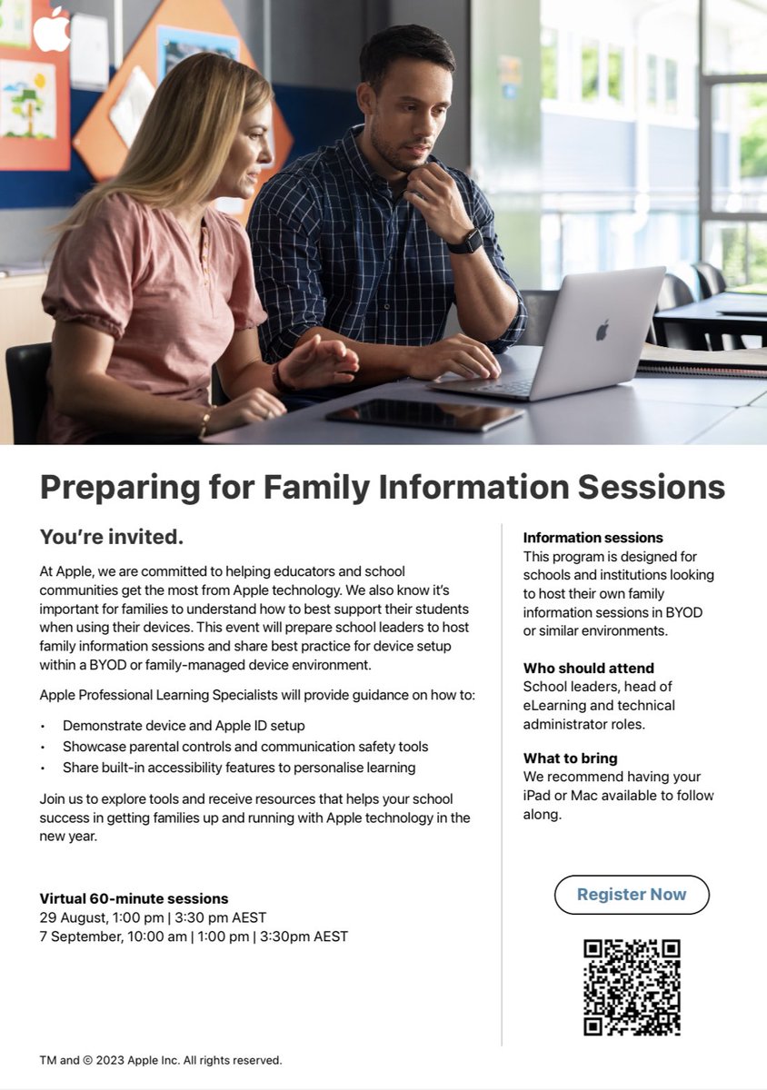 coby_mr's tweet image. I am looking forward to hosting a series of virtual sessions, in collab with Julia Parker and @AppleEDU Team designed to support schools in delivering informative Family Information Sessions for parents. 
You can register free for one of the upcoming sessions! Link in thread 🪡