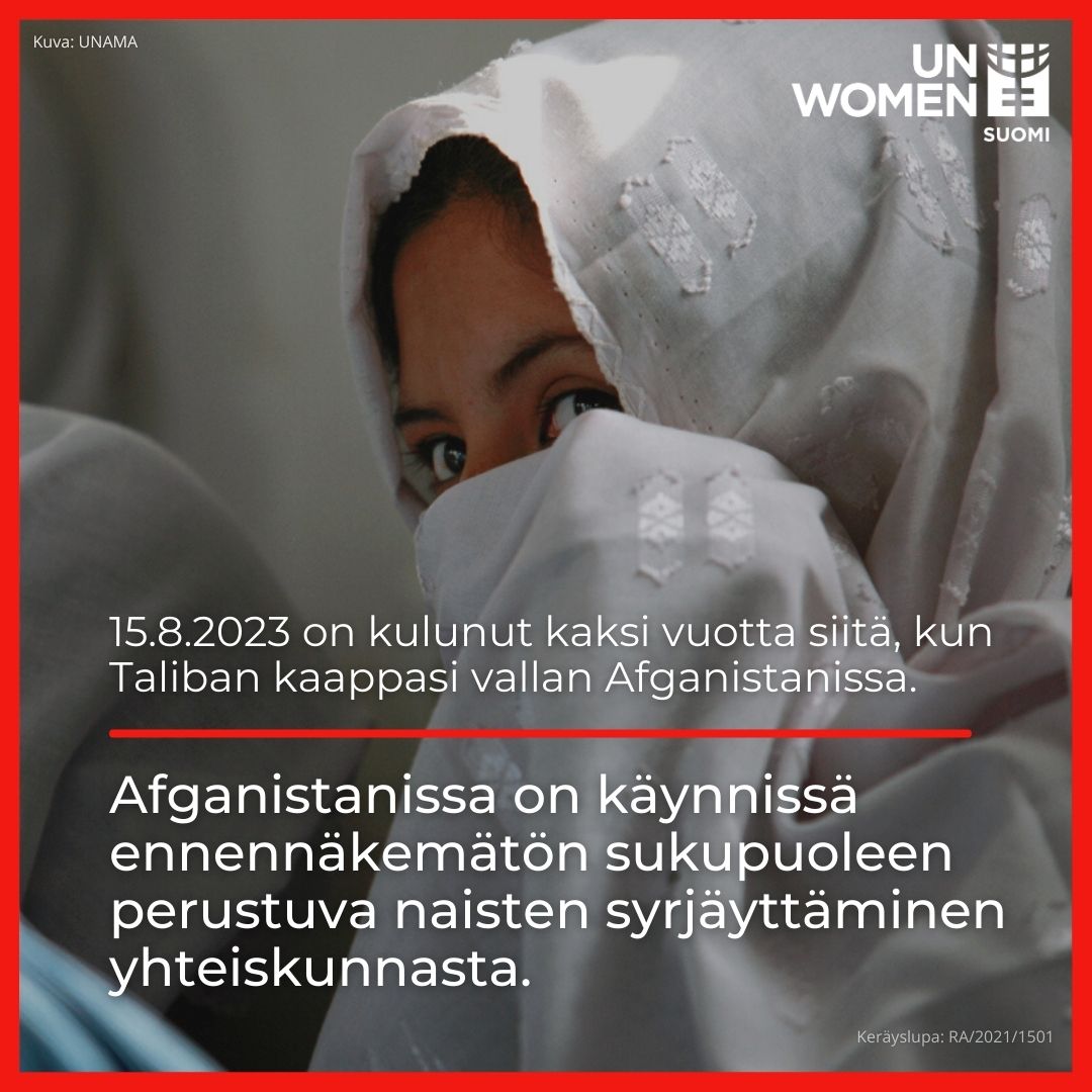 Afganistanin naisten ja tyttöjen painajainen on kestänyt jo kaksi vuotta. Asiantuntijat kutsuvat tilannetta sukupuoleen perustuvaksi apartheidiksi.

UN Women jatkaa työtään Afganistanin naisten ja tyttöjen oikeuksien puolesta. Sinä voit auttaa: unwomen.fi/lahjoitukset/h…
