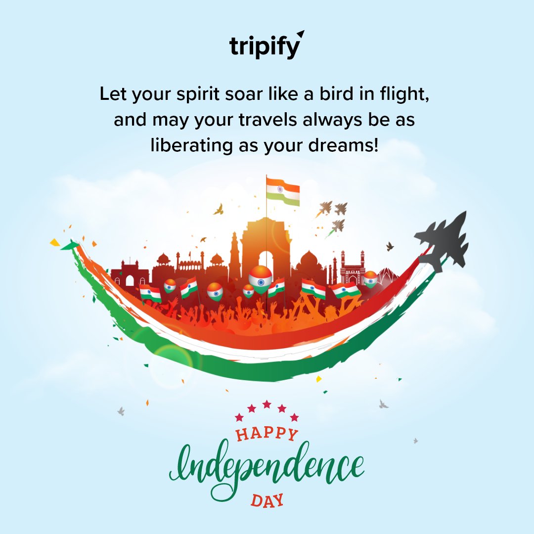 TripifyIndia's tweet image. Freedom is the wind beneath your wings! 🌬️✈️ On this Independence Day, the Tripify family wishes you a joyous celebration filled with wanderlust and unforgettable adventures. Happy exploring! 🌍🎉 #happyindependenceday #wanderfree