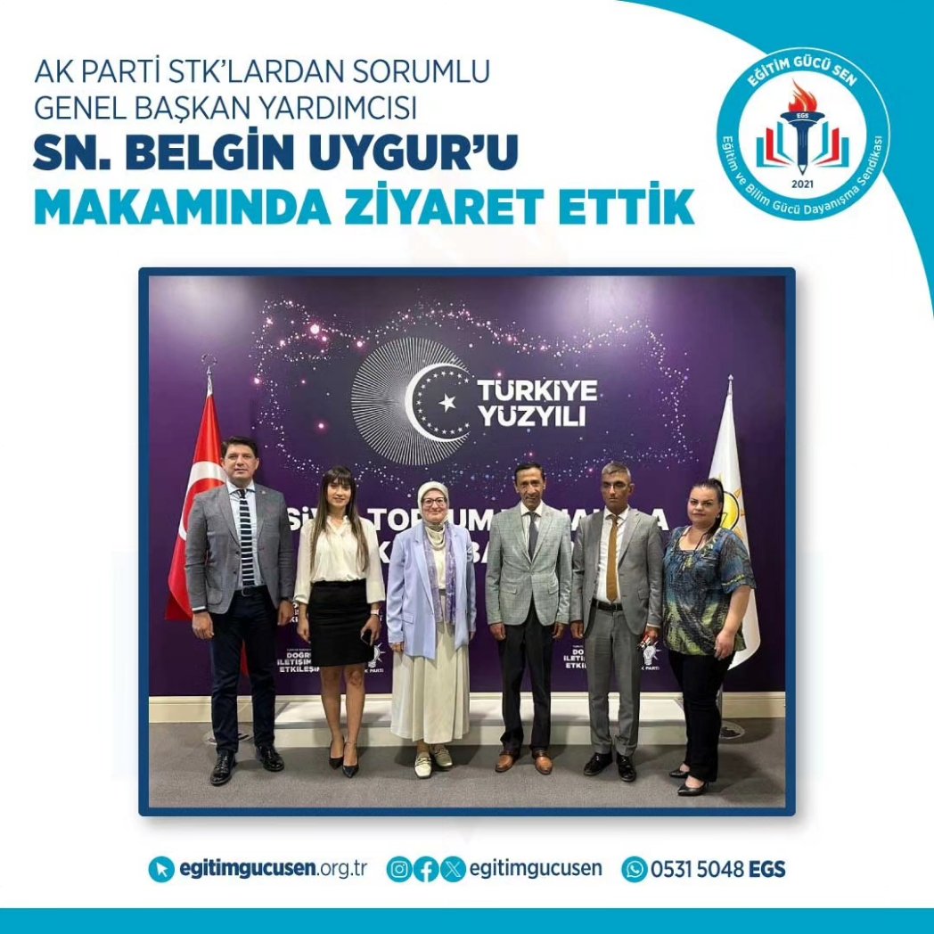 Genel Başkanımız Oğuz ÖZAT , Genel Başkan Yardımcılarımız Sinem AKŞEMSETTİNOĞLU, İsmail AKDAĞ, Orkide KEPEKÇİ ve Resül PARTİCİ AK PARTİ STK'lardan sorumlu Genel Başkan
Yardimcısı Sayın Belgin UYGUR'u makamında ziyaret ettiler.Genel Başkanımız Oğuz ÖZAT 
📌Öğretmen ve Memur