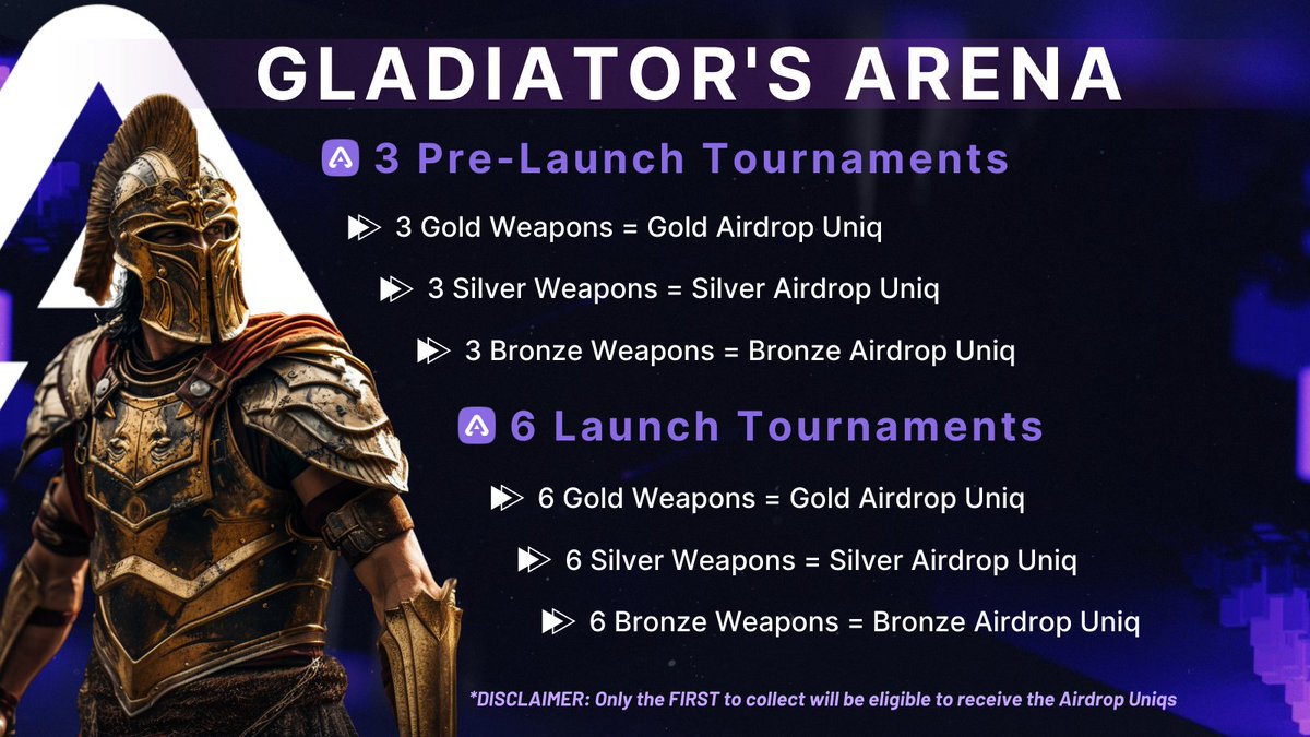 ultraarena_io's tweet photo. get ready for the ultimate Ultra Arena challenge! 🎮

we're introducing a contest across our Pre-Launch and Launch Series: Gladiator’s Arena.

collect Gold, Silver, or Bronze weapons and unlock multipliers on future prizes! 🏆

🧵 👇 a thread https://t.co/QTY5pNbRuw