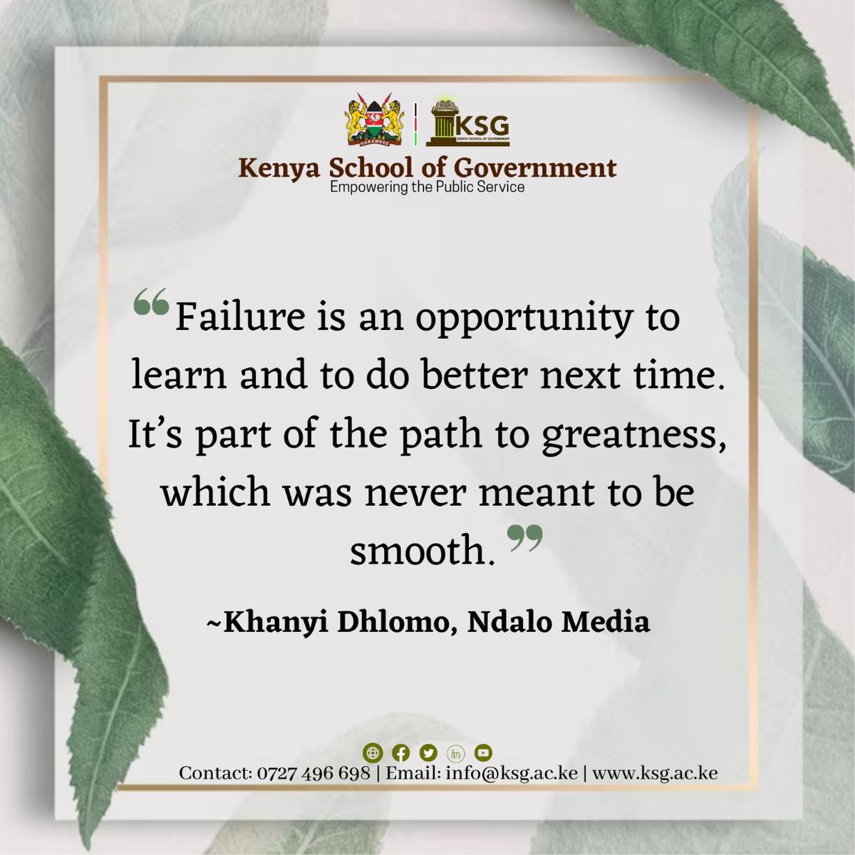 KSGKenya's tweet photo. #TuesdayBoost: Embrace the challenges of the day with the determination to conquer! https://t.co/U5riyky2nY