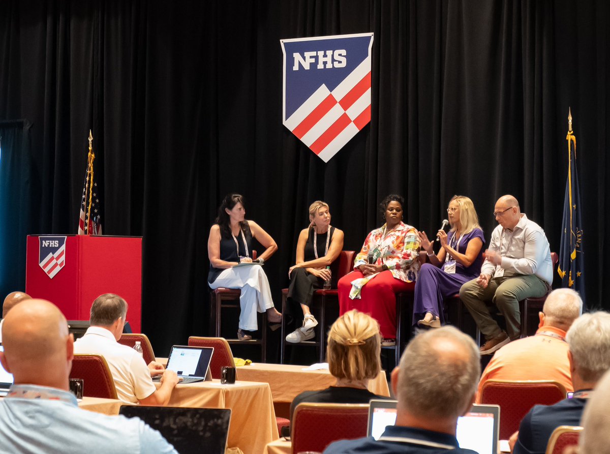 “We’re not going to be bystanders anymore.” #NFHSBehaviorSummit DAY 2️⃣ kicks off w the panel “Working with Parents and Other Fans to Promote Better Behavior” ft. Khristen Vanderwey, Alva Amaker, Jennifer Beck & John Varlas